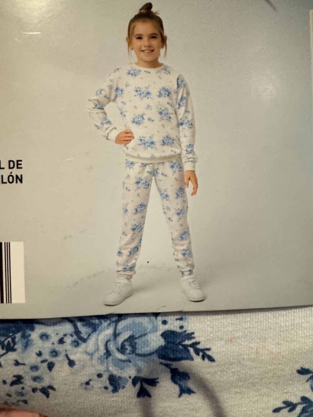 L&D White Kids Sweat Set with Blue Floral Print